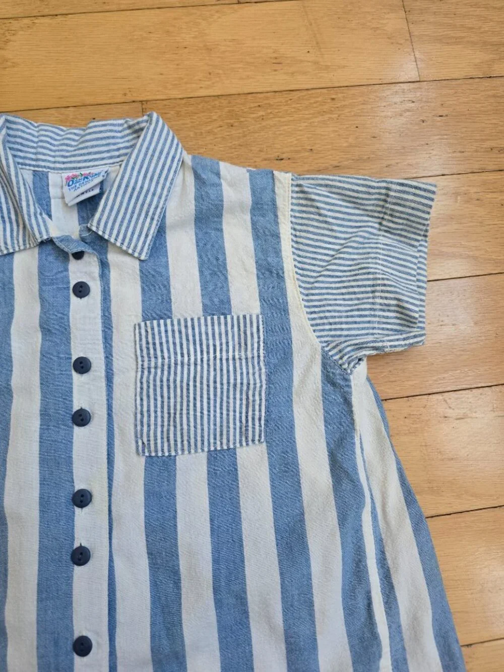 Vintage 80s | OshKosh B'Gosh Blue Stripe Short Sleeve Button Up Shirt Toddler